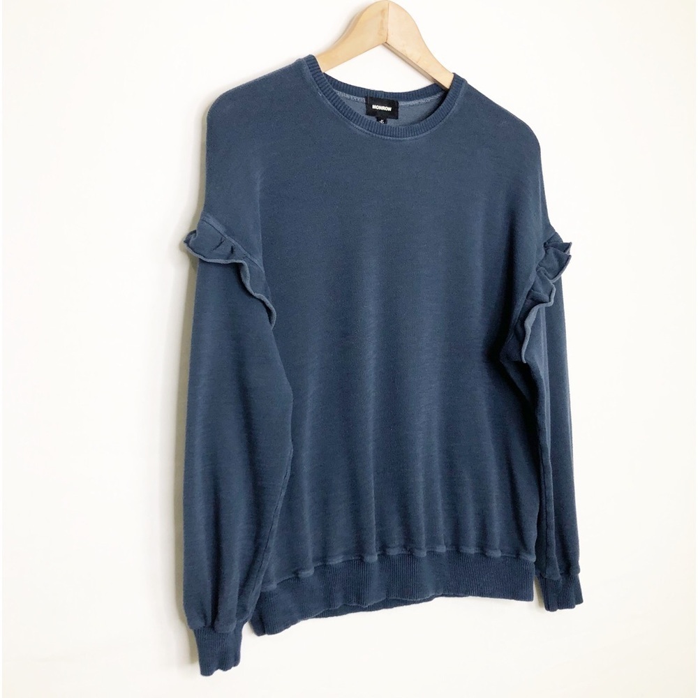 Monrow Blue Ruffled shoulder Sweatshirt - Picture 7 of 10